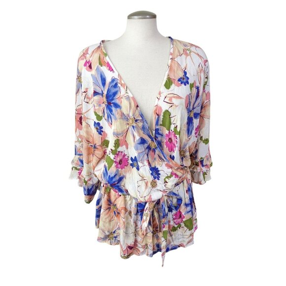 Fotia Tops - Floral Wrap Blouse - Multicolor
